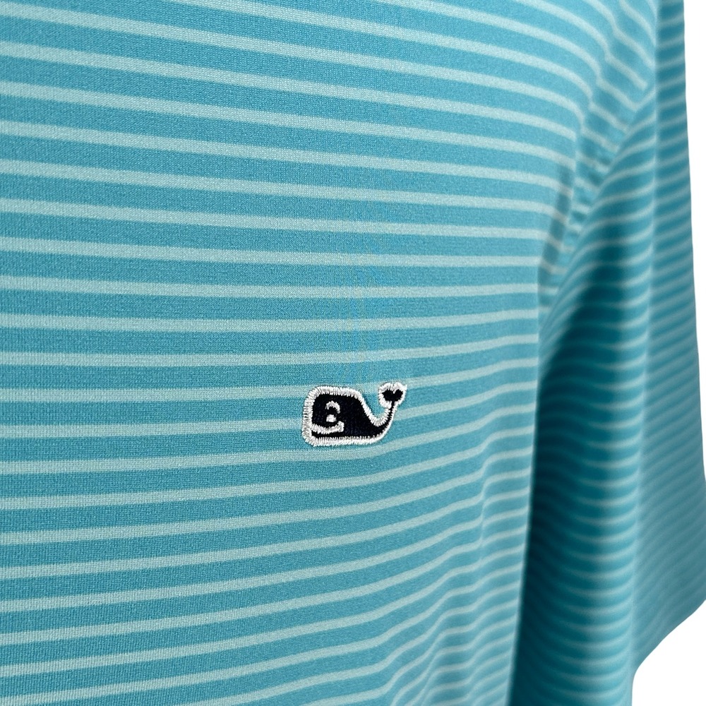 Vineyard Vines Mens L On-The-Go Sankaty Polo Shirt Teal Aqua Striped Performance - Picture 3 of 11